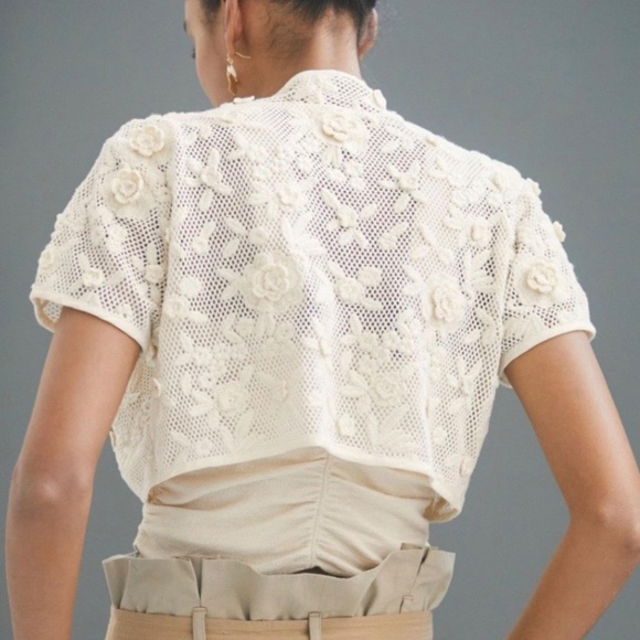 NWT Anthropologie Women's Beige Crochet Shrug - One Size - Picture 3 of 4
